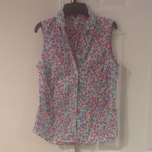 J. Crew Pink and Blue Sleeveless Button Down Shirt